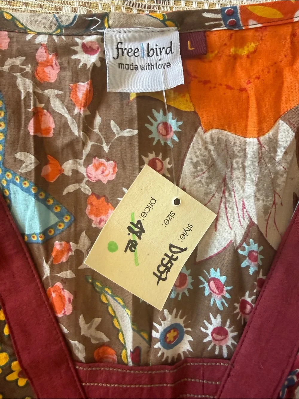 Free Bird Patchwork Boho Tunic Dress – 100% Cotton (Made in India)  Floral Large - Picture 7 of 7